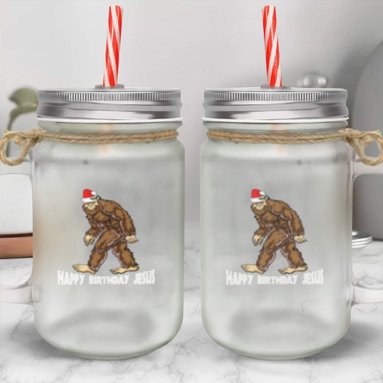 Bigfoot Christmas Mason Jar Cups Boys Kids Youth Women Men
