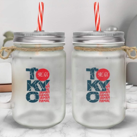 Tokyo japan Mason Jar Cups stamp lettering.