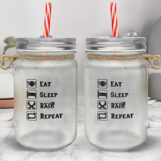 Eat sleep raid repeat world of warcraft present Mason Jar Cups