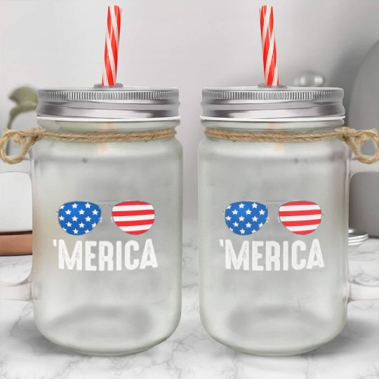 4th of July Merica Mason Jar Cups USA American Pride