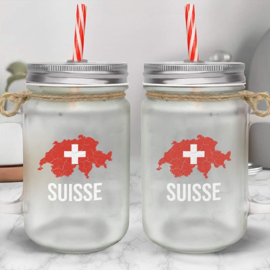 Suisse Outline Flag | Switzerland, proud Swiss Mason Jar Cups