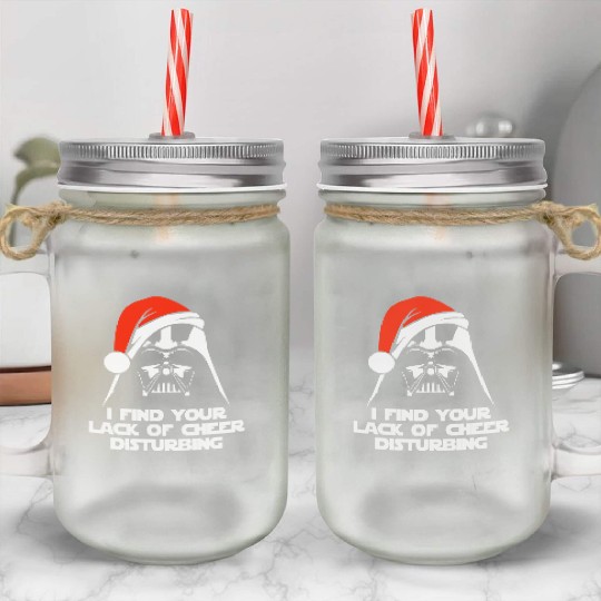 Darth Vader Santa Claus Christmas Sweater Design Mason Jar Cups