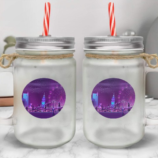 Synthwave Neon City: London Mason Jar Cups