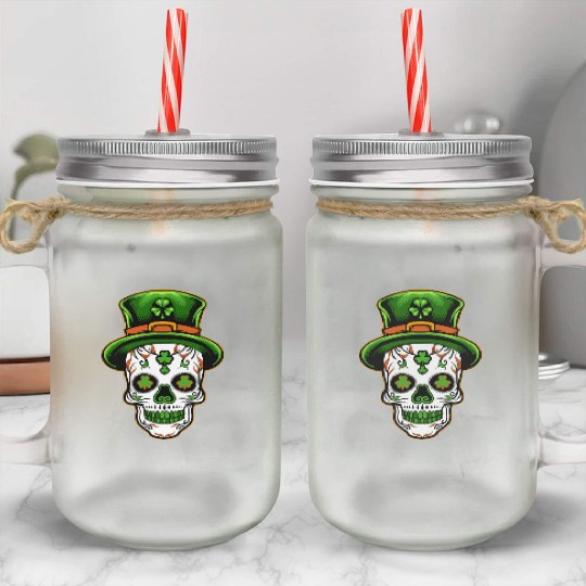 Sugar Skull St Patricks Day Mason Jar Cups