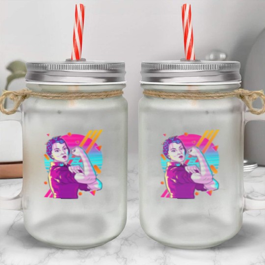 Rosie The Riveter Vaporwave Mason Jar Cups