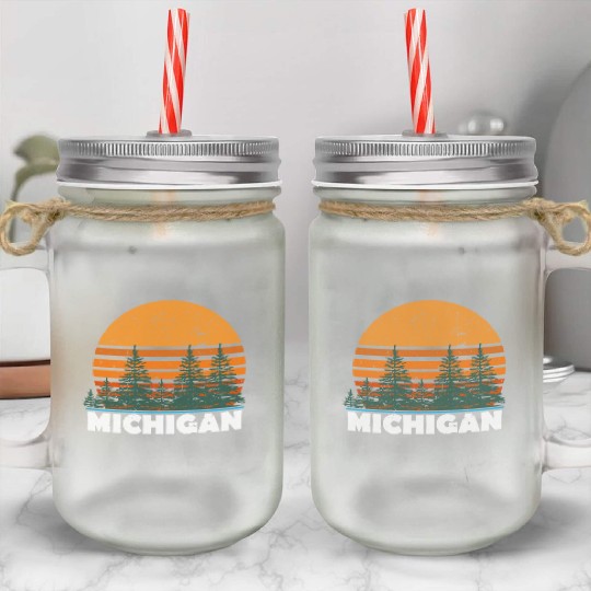 Michigan Vintage Retro Sunset Mi State Gift Mason Jar Cups Gi