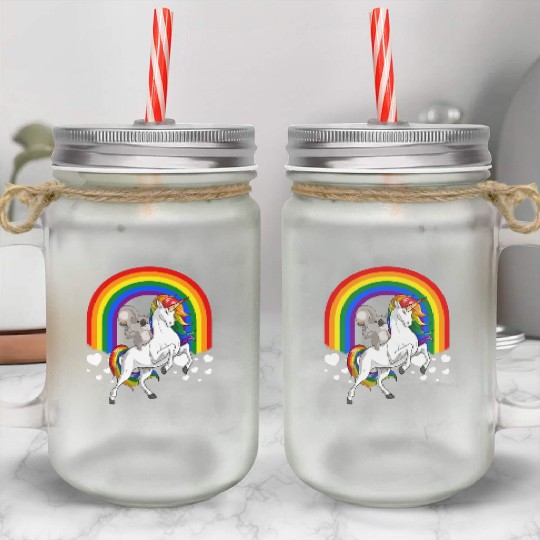 LGBT Koala Bear Riding Unicorn Gay Pride Rainbow Mason Jar Cups