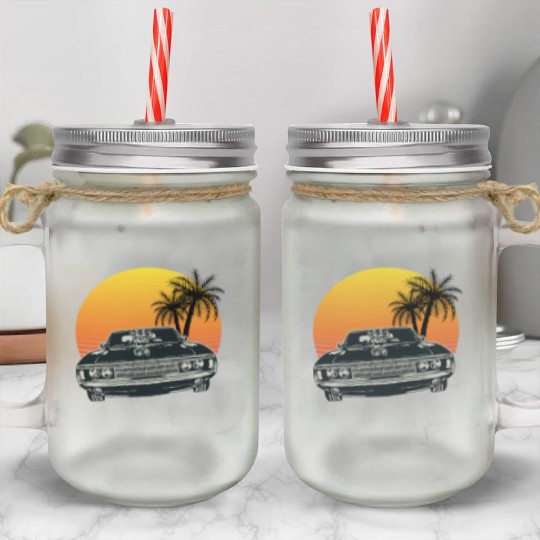 Muscle Car Sunset Mason Jar Cups
