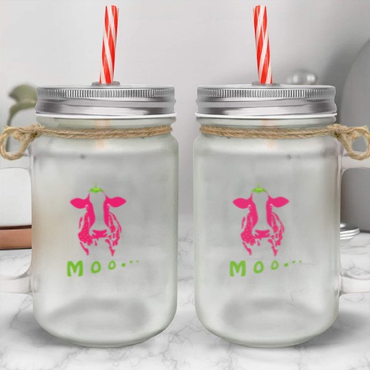 Strawberry cow, Strawberry cow pink, pink cow Mason Jar Cups