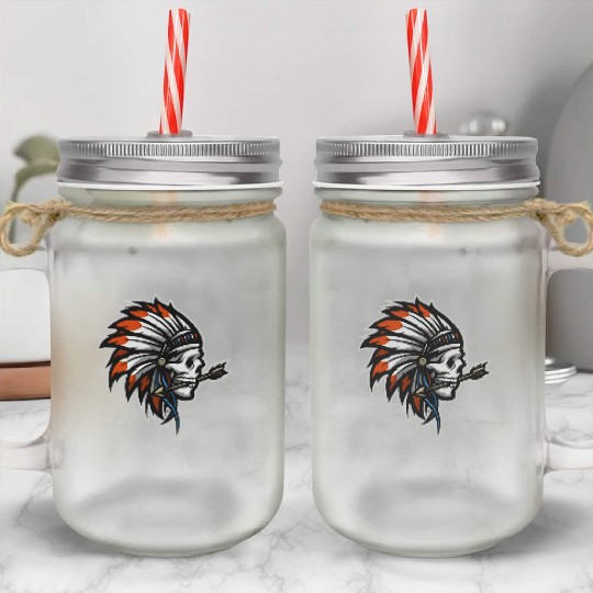 Native American Indian Headdress Skull Mason Jar Cups