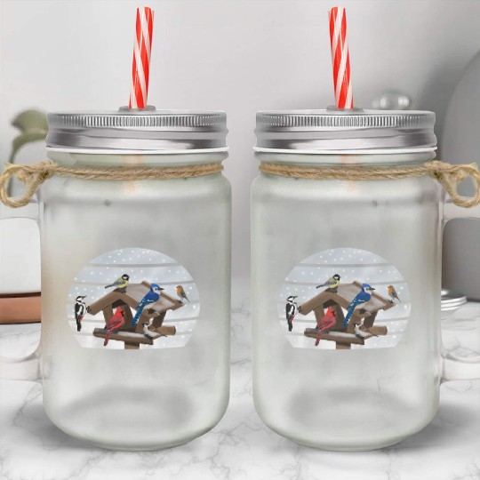 Birds Bird House Cardinal Blue Jay Robin Sparrow Mason Jar Cups