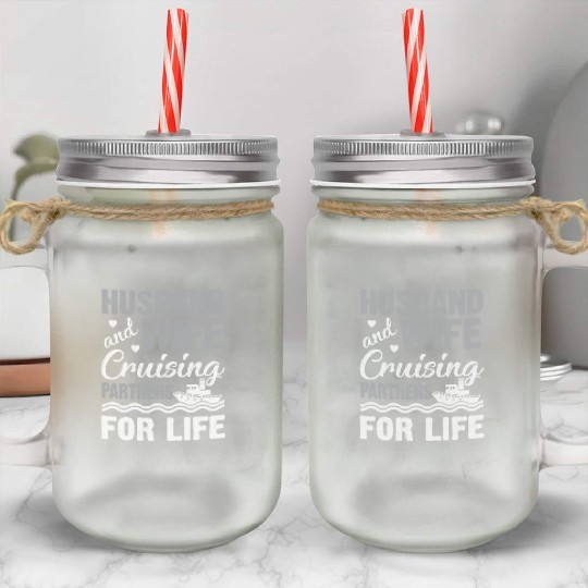 Cruising Partner Couple Cruise Ship Husband Wife Mason Jar Cups