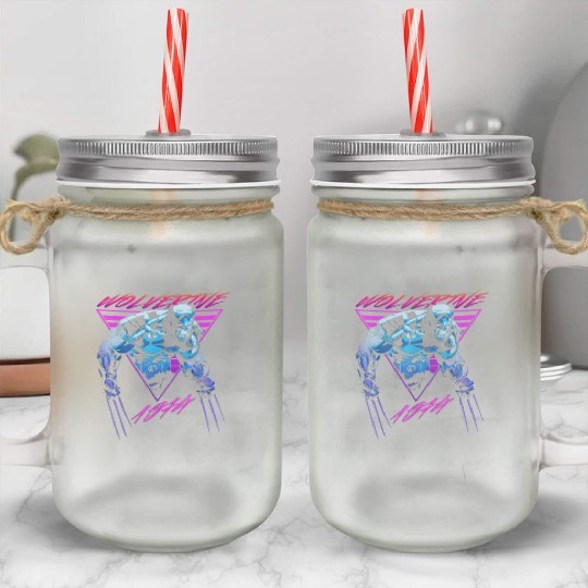 M-a-r-v-e-l W-o-l-verine Neon Retro Logan Graphic Mason Jar Cups