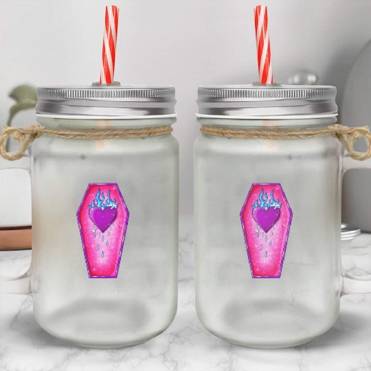 Pastel Goth Love Coffin Heart Mason Jar Cups