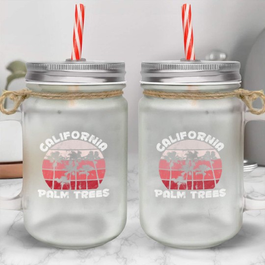 California Palm Trees Malibu Mason Jar Cups