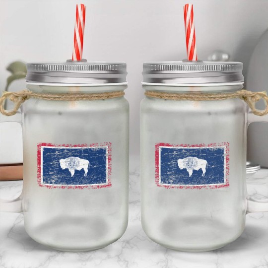 Wyoming ensign flag used look Mason Jar Cups
