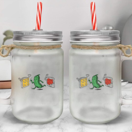 Baseball Pickle Runner Tomato Cheese Sandwich Joke Mason Jar Cups
