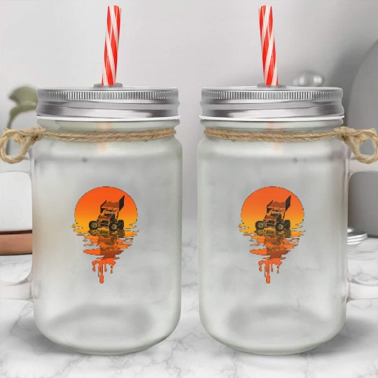 Vintage Retro Style Sprint Car Racing Mason Jar Cups