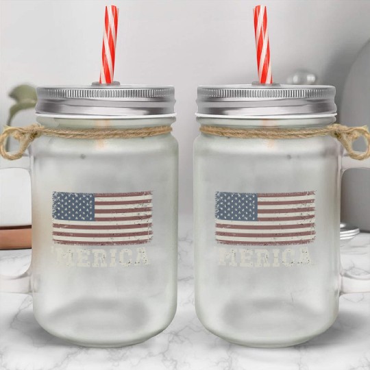 Merica Vintage Usa Flag Mason Jar Cups
