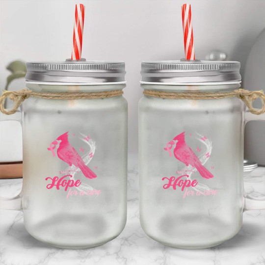 Breast Cancer Cardinal bird hope for a cure Mason Jar Cups
