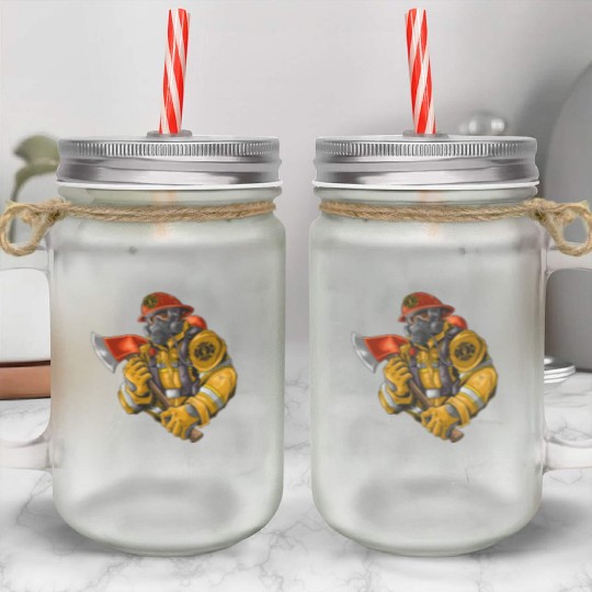 firefighter fire brigade fire station blueish use Mason Jar Cups
