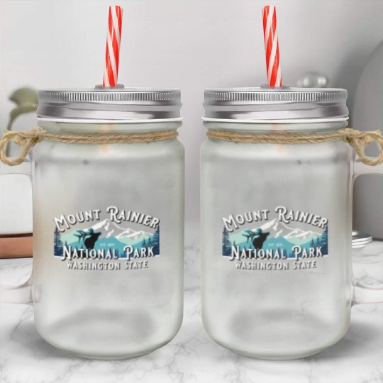 Vintage Mount Rainier National Park Washington Sou Mason Jar Cups