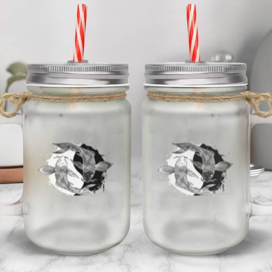 Koi Fish Yin Yang Symbol Harmony Taoism China Gift Mason Jar Cups