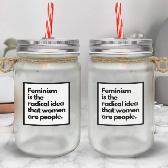 Feminism solid back sticker Mason Jar Cups