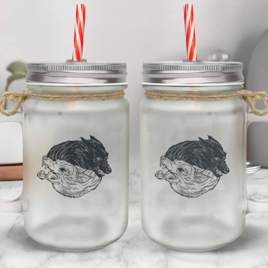 Wolf yin yang meditation philosophy symbol Mason Jar Cups