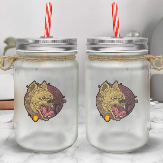 wild hyena angry face head Mason Jar Cups
