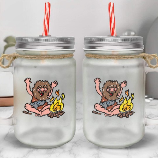 Caveman with Fire Mason Jar Cups