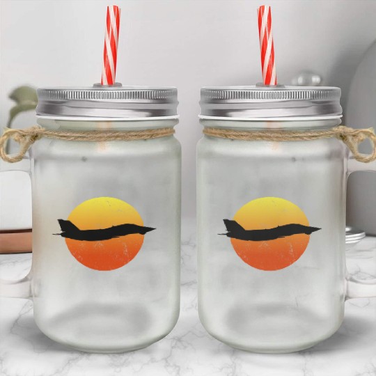 F-14 Tomcat Silhouette Retro Sunset Military F14 Mason Jar Cups