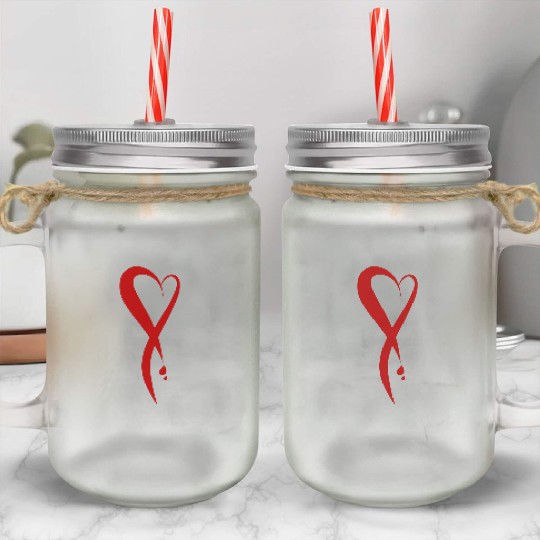 Heart bleeding, hand drawn Mason Jar Cups