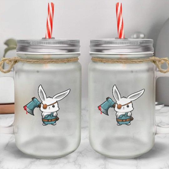 Killer Bunny With Axe Halloween Horror Mason Jar Cups