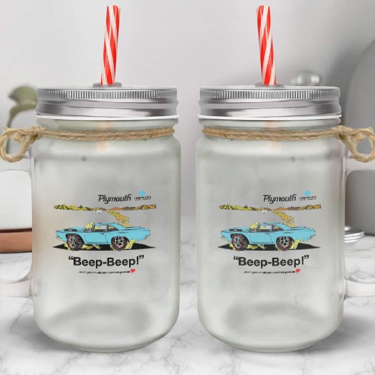 1968 Plymouth Road Runner Salt Flats Light Blue Mason Jar Cups