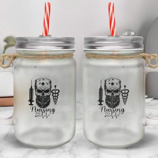 Nurse Sugar Skull Halloween Day Of The Dead Mason Jar Cups