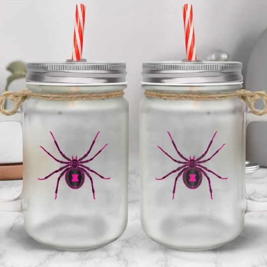 Black Widow Pink Design Mason Jar Cups