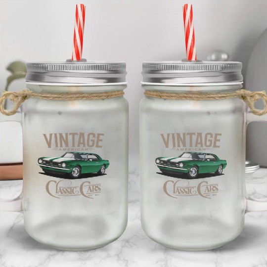 Vintage Green Camaro Classic Car Mason Jar Cups