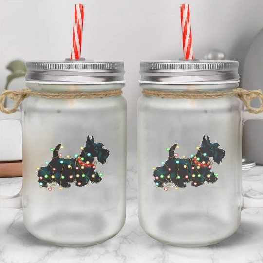 Christmas Lights Scottie Dog Lover Funny Xmas Gift Mason Jar Cups