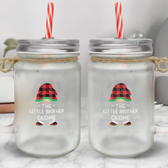 Christmas The Little Brother Gnome Buffalo Plaid Mason Jar Cups