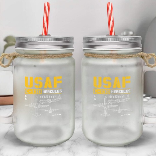 C 130 Hercules US Airborne Fighter Pilot Mason Jar Cups