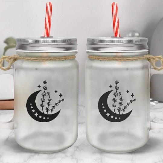 Wild Flower Crescent Moon Mason Jar Cups
