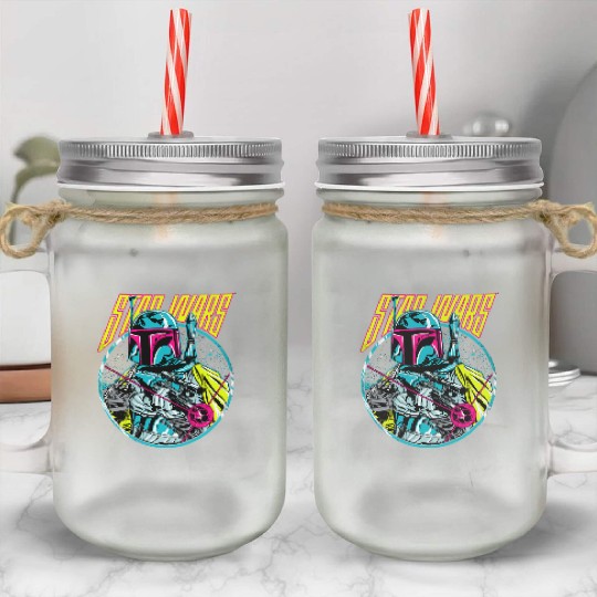Star Wars Boba Fett Neon Blaster Vintage Graphic Mason Jar Cups