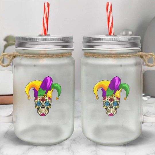Sugar Skull Mardi Gras Jester Joker Louisiana Carn Mason Jar Cups