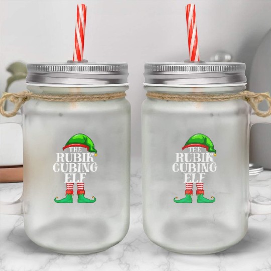Rubik Cubing Elf Matching Family Christmas Party Mason Jar Cups