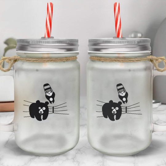 Panda vs Grizzly in wrestling ring. Kung fu Mason Jar Cups