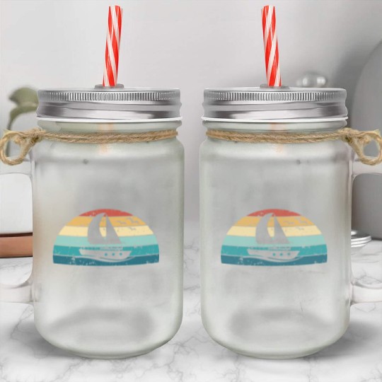 Retro Boating Sunset Vintage boat Sunrise Mason Jar Cups