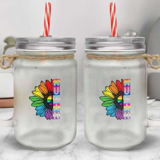 HUMAN Sunflower LGBT Flag Gay Pride Month LGBTQ Mason Jar Cups