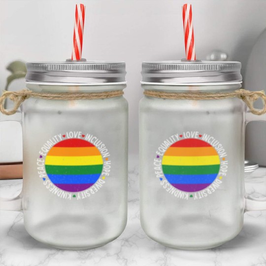 Kindness Equality Love LGBTQ Rainbow Flag Gay Mason Jar Cups