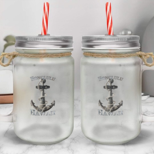 Honolulu Hawaii Nautical Anchor Sailing Mason Jar Cups